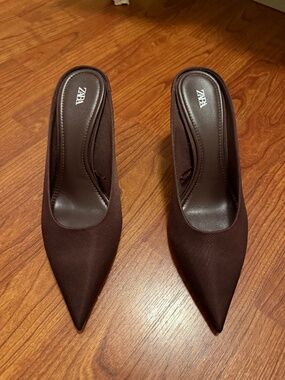 Zara Brown Satin Pumps